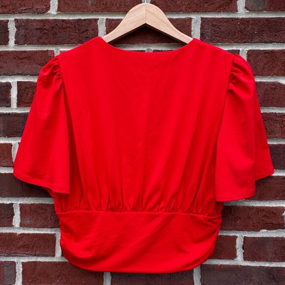 H&M Gathered Cropped Top Womens Medium Red Deep V-Neckline Feminine Going Out - Picture 2 of 9
